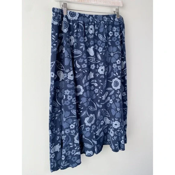 Fresh Produce Womens Floral Midi Skirt 1X Blue Cotton Coastal Grandma Pull On - Picture 5 of 7